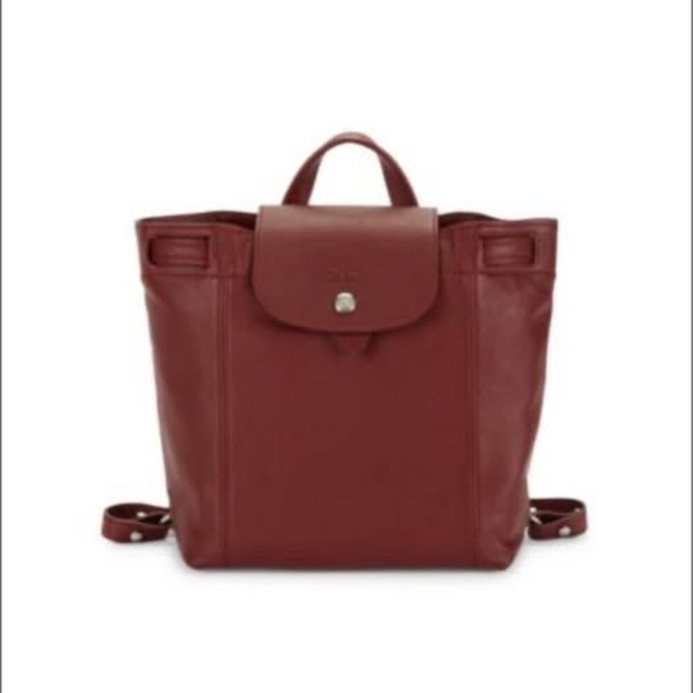 New Longchamp Le Pliage backpack purse Maroon leather